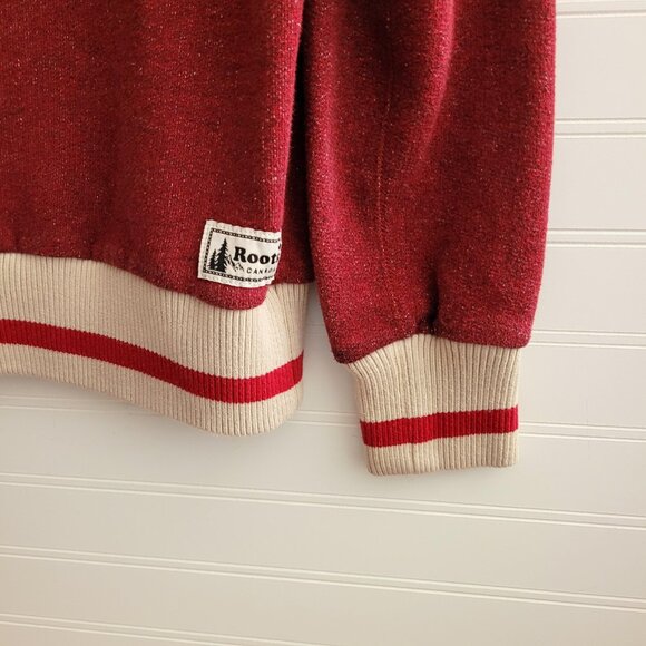 Roots Womens Quarter Zip Sweatshirt Medium Red Speckled Embroidered Logo Cuffs - Picture 3 of 12